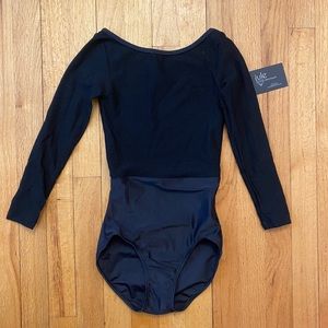 Jule Ribbed Black 3/4 sleeve Leotard